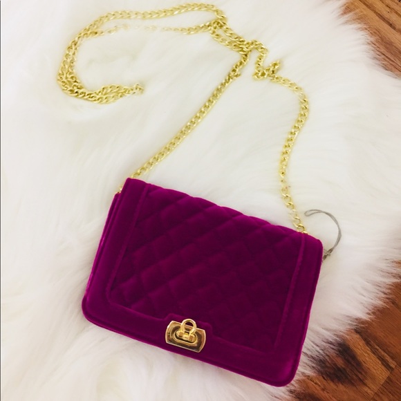 a new day Handbags - NEW Quilted Magenta Velvet Gold Chain Mini Purse